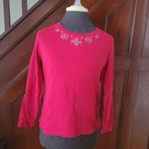 Studio Works Petite R S Red Long Sleeve Top With Rhinestone Embellishments